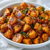 Garlic Herb Sweet Potatoes: Caramelized