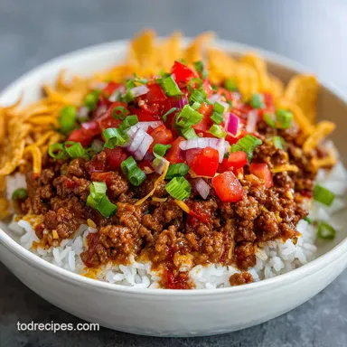 Taco Rice Bowl with Doritos for 4 Servings Recipe Card