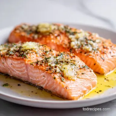 Garlic Butter Baked Salmon in 25 Minutes Recipe Card