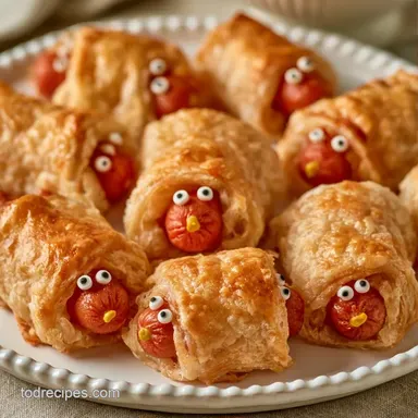 Mummy Hot Dogs with Puff Pastry Recipe Card