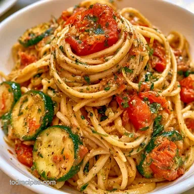 Pasta With Zucchini And Tomatoes For 4 Recipe Card