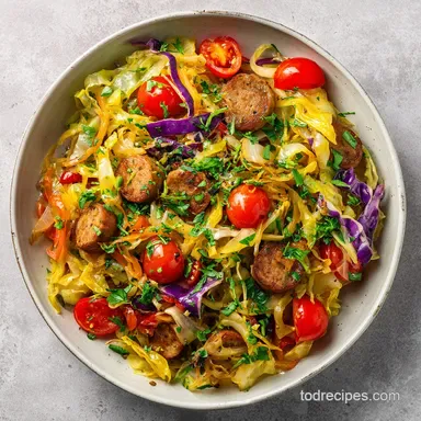 Sausage and Cabbage Stir Fry for 4 Servings Recipe Card