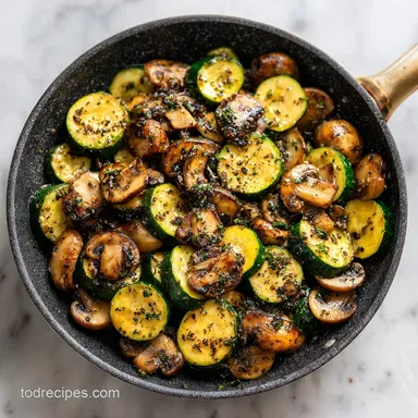 Skillet Zucchini Mushrooms with Garlic Butter for 4 Servings Recipe Card