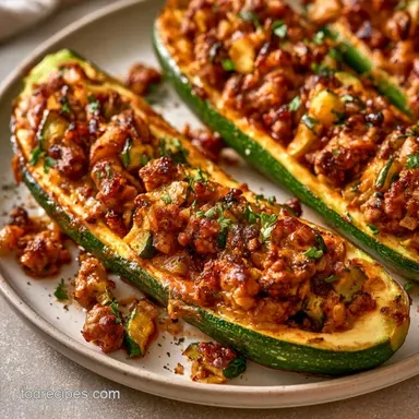 Zucchini Ground Beef Boats for 4 Servings Recipe Card