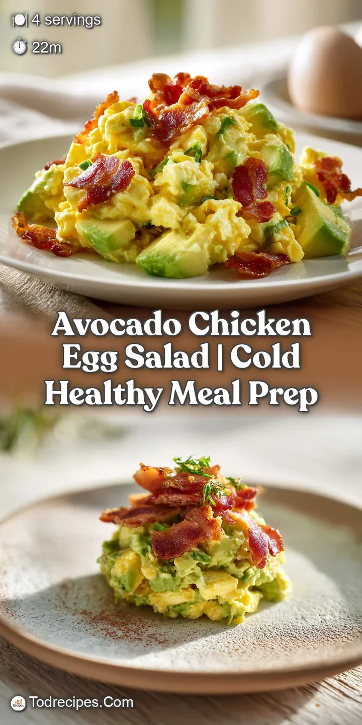 Close-up of chunky avocado and egg mixture with rich green hues, creamy textures, and flecks of black pepper.