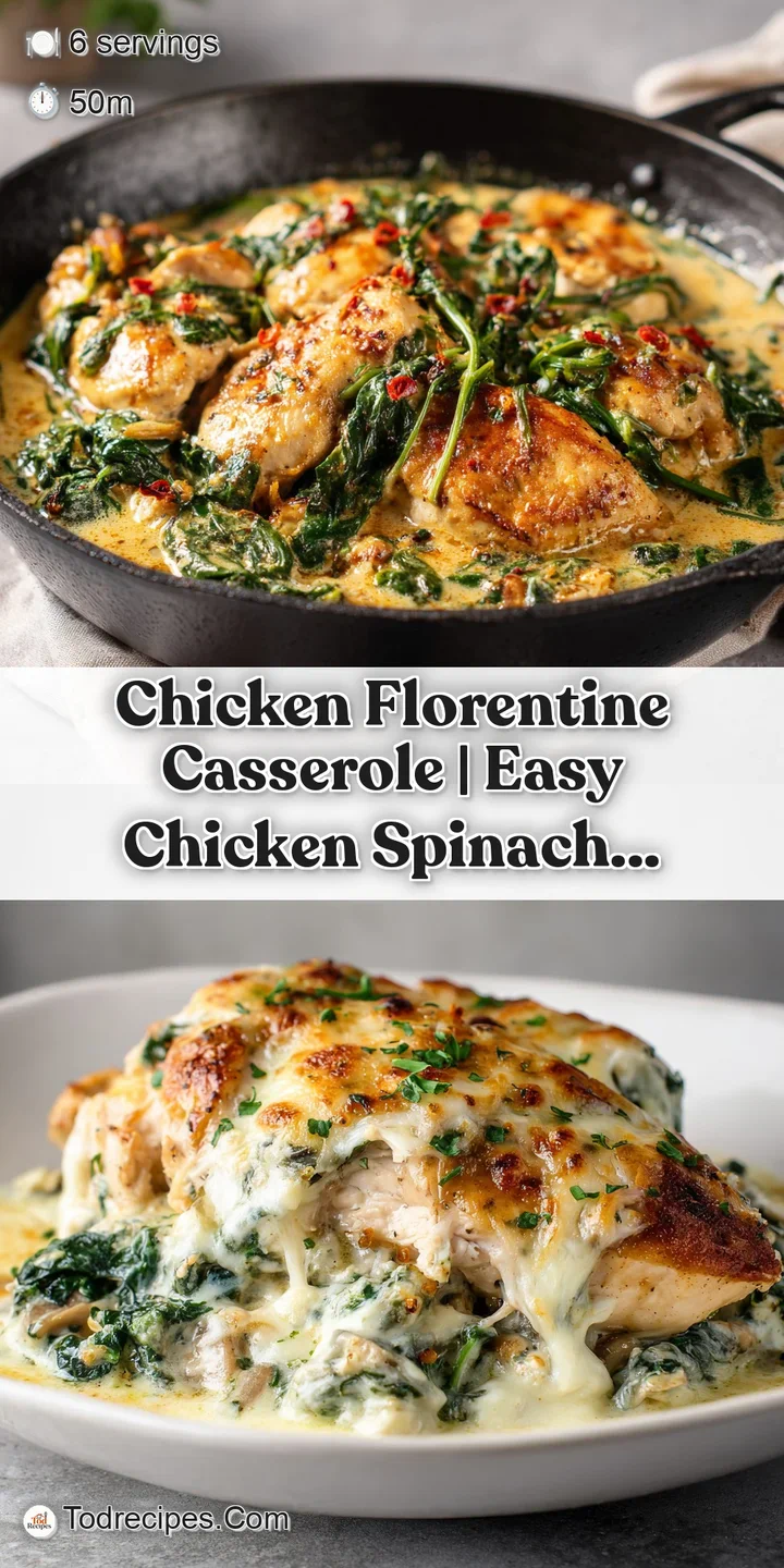 Close-up of bubbling, golden-brown cheese melting over tender chicken and vibrant green spinach.