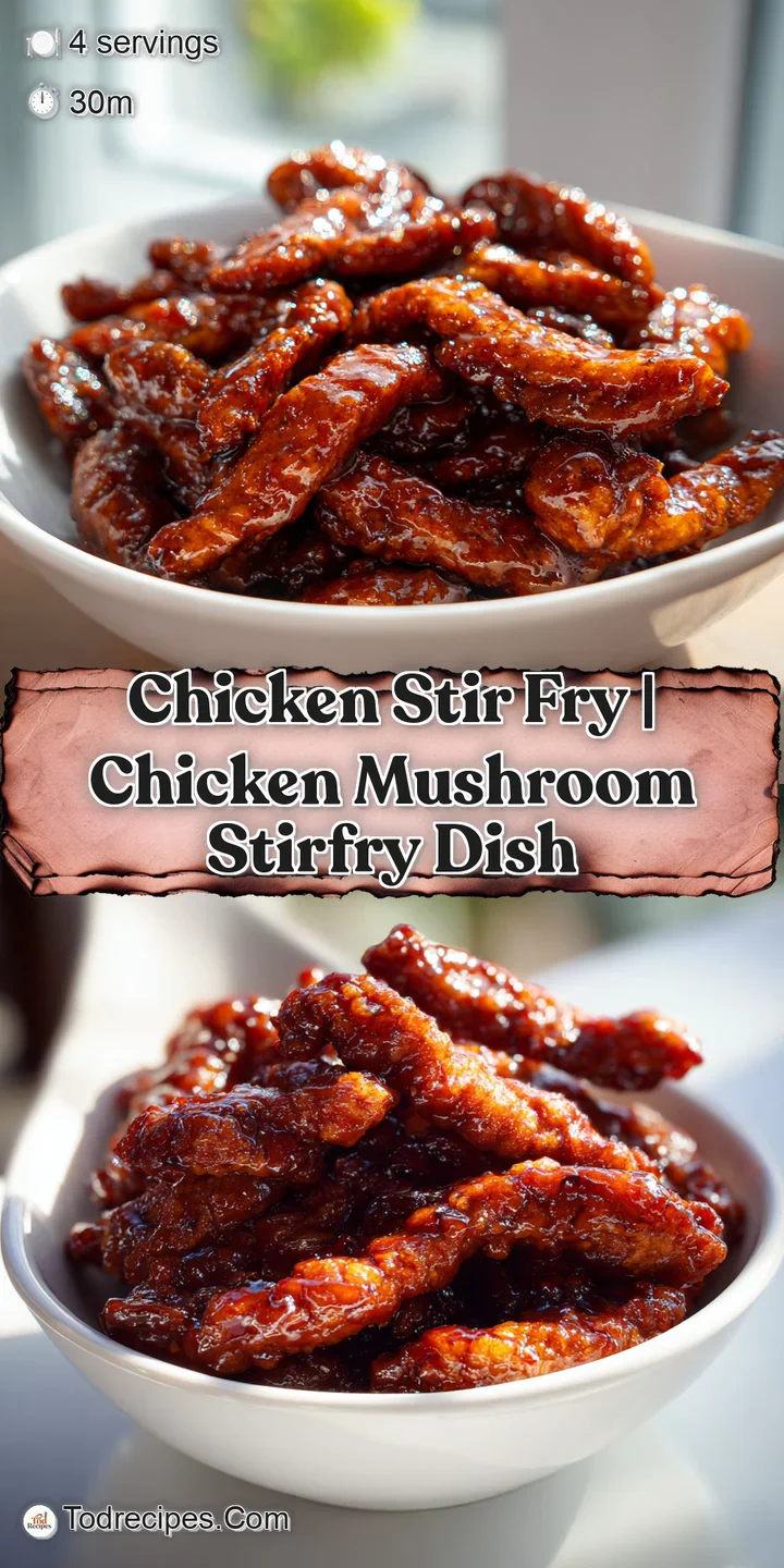 Close-up of glistening chicken pieces and vibrant peppers coated in a rich, savory sauce with a hint of steam.