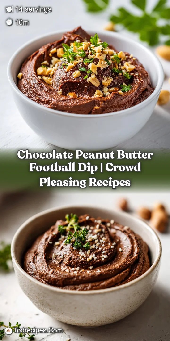 Smooth, dark chocolate peanut butter dip with visible swirls and a sprinkle of crunchy peanuts.