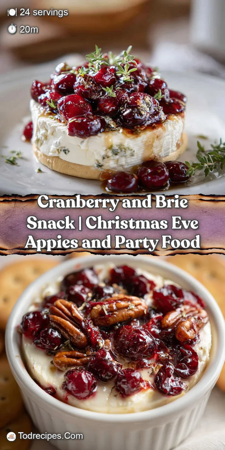 Close-up of molten brie oozing over bright red cranberries within crisp, golden pastry.
