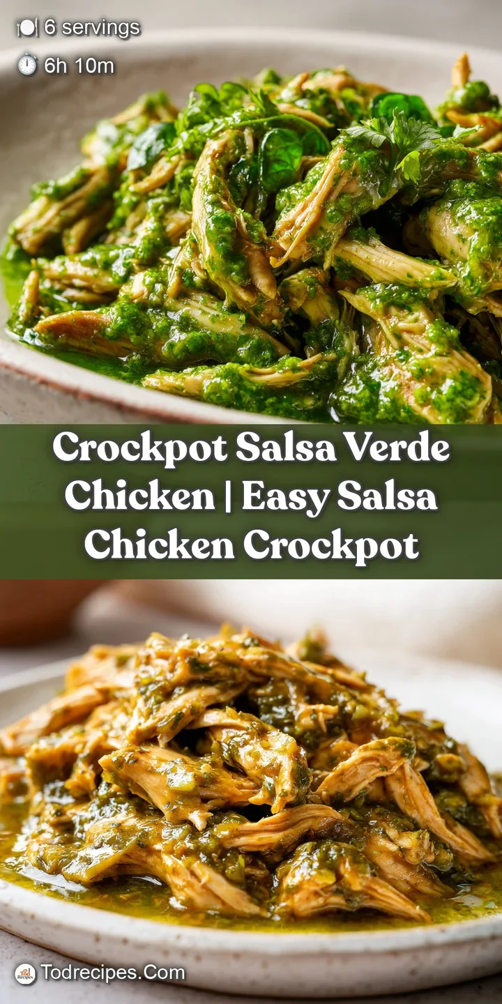 Close-up of juicy shredded chicken coated in a thick, tangy green sauce with bright flecks of fresh herbs.