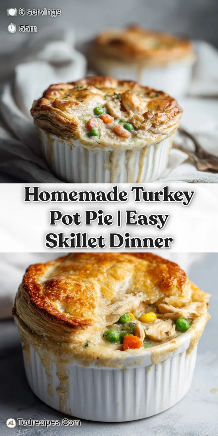 Close-up of a golden-brown puff pastry lid, slightly puffed and golden, with a hint of the creamy filling below.