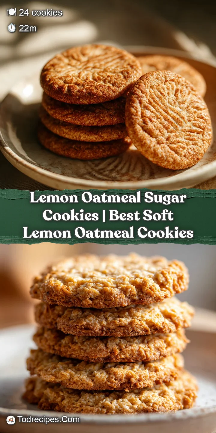 A close-up reveals the textured, slightly crisp edges of a warm lemon oatmeal cookie.
