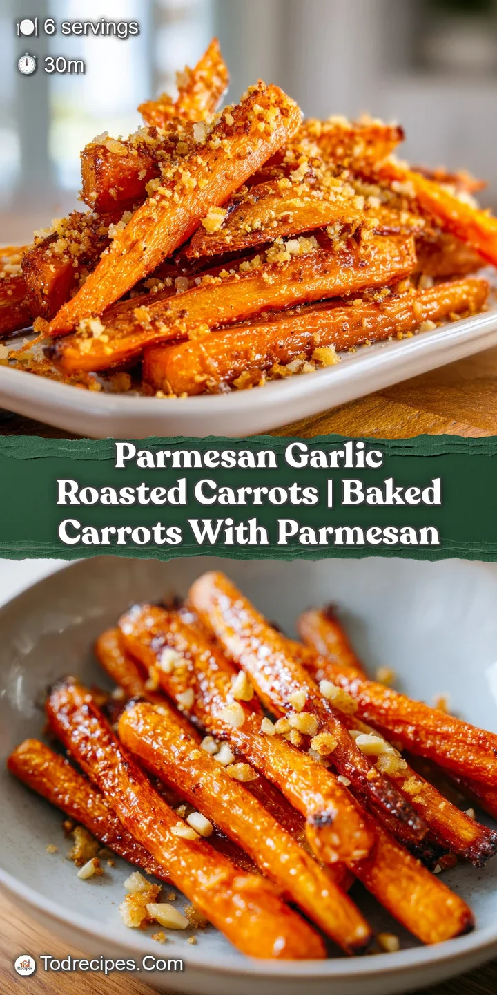 Close-up of caramelized carrot edges coated in a savory, golden parmesan crust with visible garlic flakes.