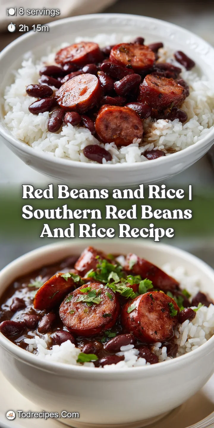 Macro shot of creamy, deep red beans and browned sausage slices glistening under soft light with fresh parsley.