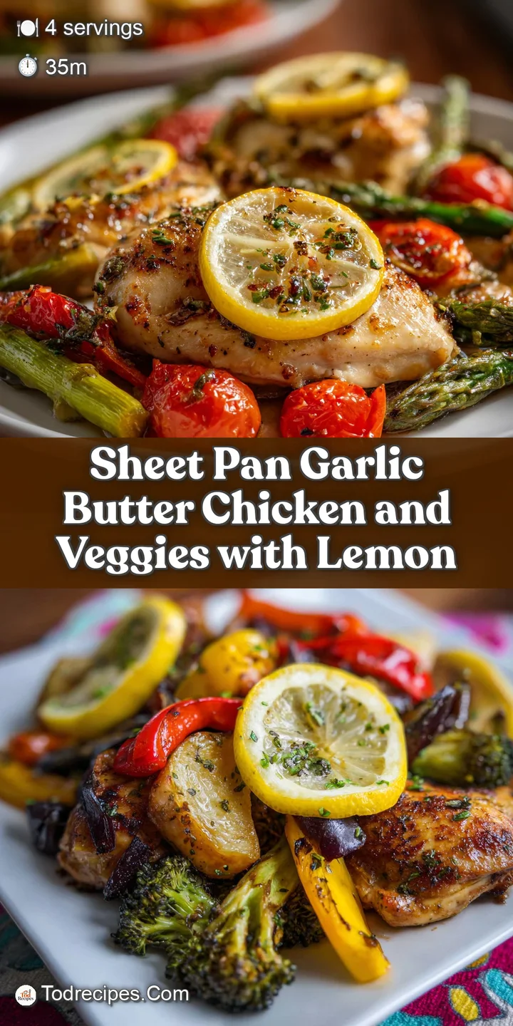 Close-up showcases the glistening, crispy skin of a garlic butter chicken thigh surrounded by colorful, roasted vegetables.