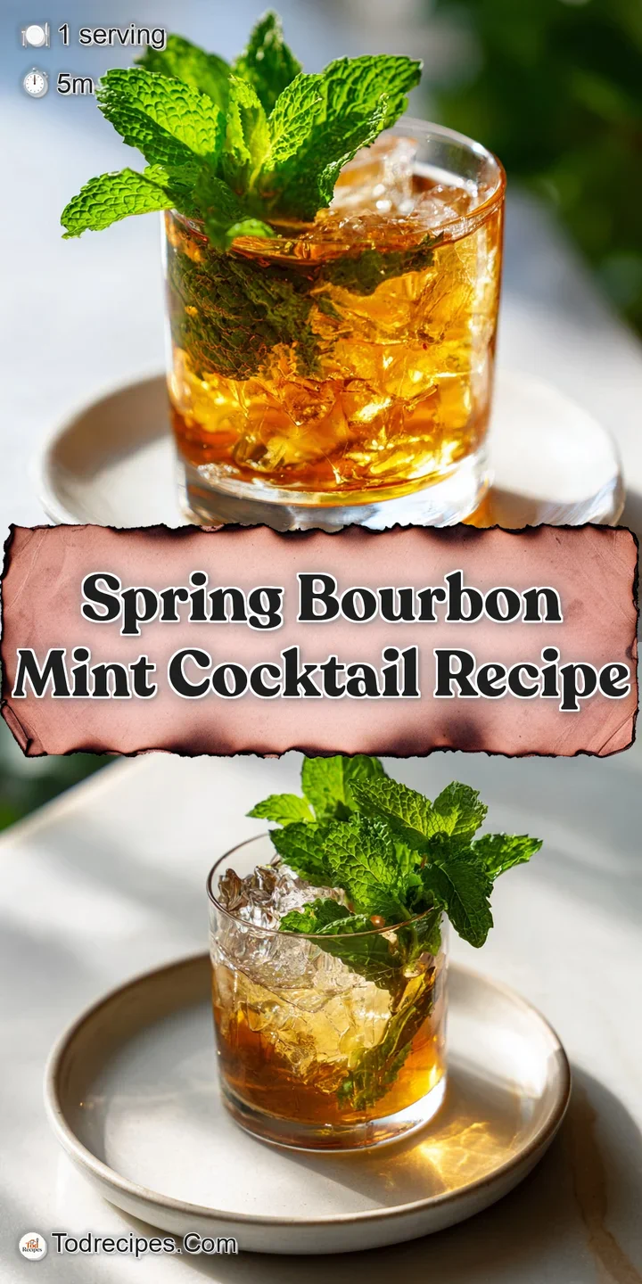 Close-up of a vibrant bourbon mint cocktail, capturing the frosted glass, vibrant green mint, and amber hue of the bourbon...