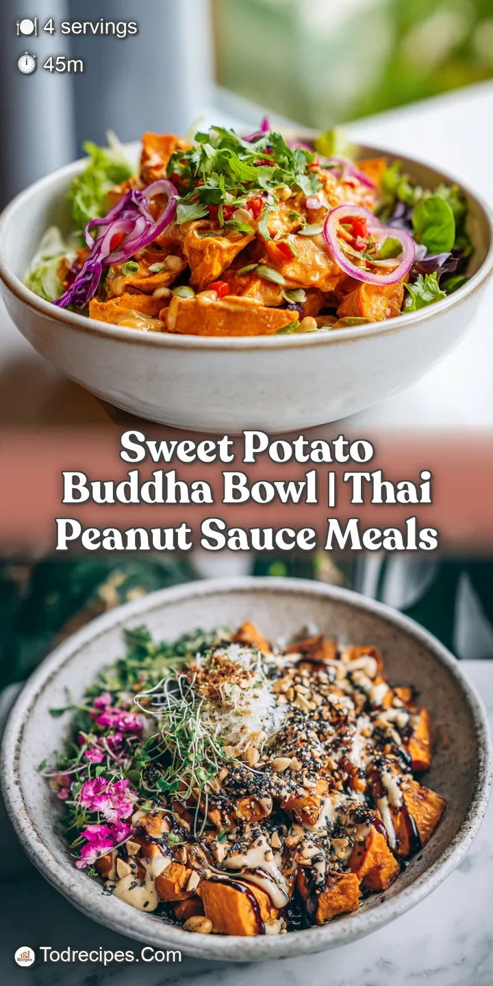 Steaming sweet potato cubes and vibrant green sprouts in a Buddha bowl, suggesting fresh textures and savory flavor.