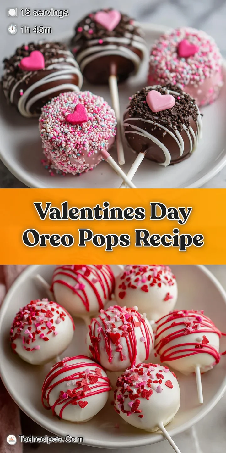 Close-up of a Valentine's Oreo pop showing the smooth, glossy candy coating and colorful sprinkle decorations, evoking swe...