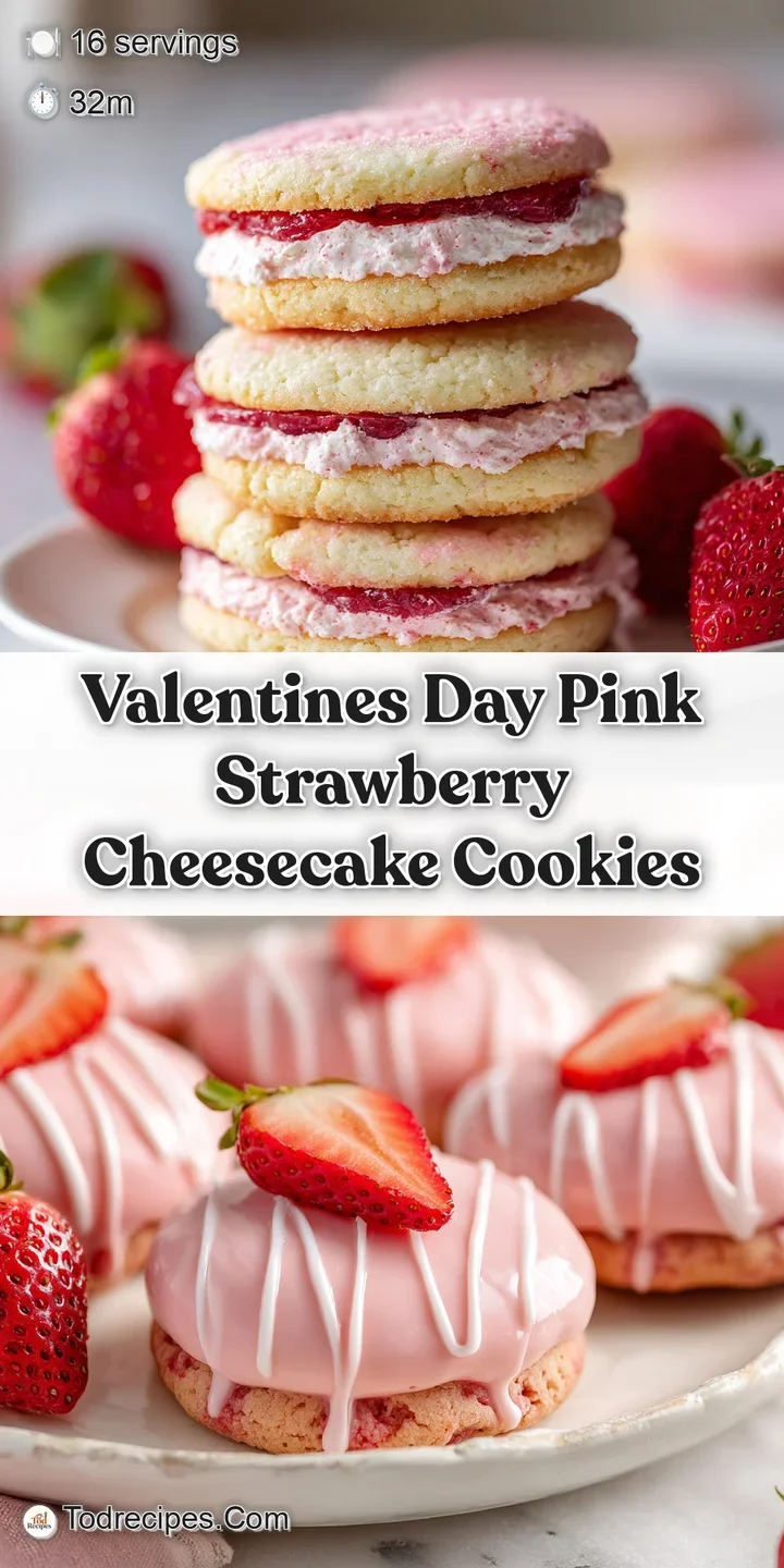 Close-up: soft, chewy pink cookie with a decadent cream cheese swirl. Strawberry chunks add a pop of color. Delicious!