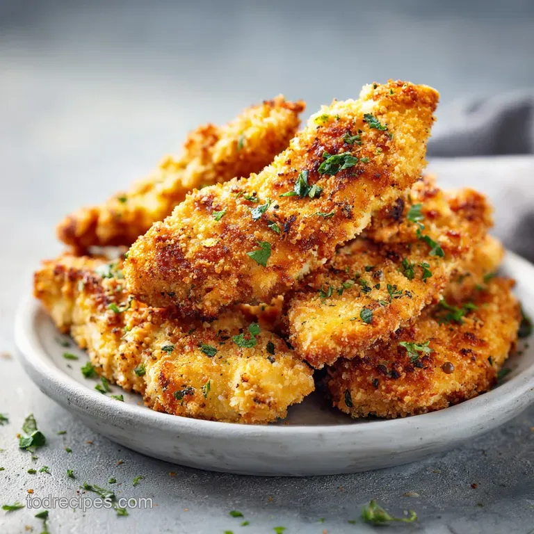 Crisp baked chicken tenders plated with vibrant lemon wedges and a creamy dipping sauce; a delicious, elegant meal.