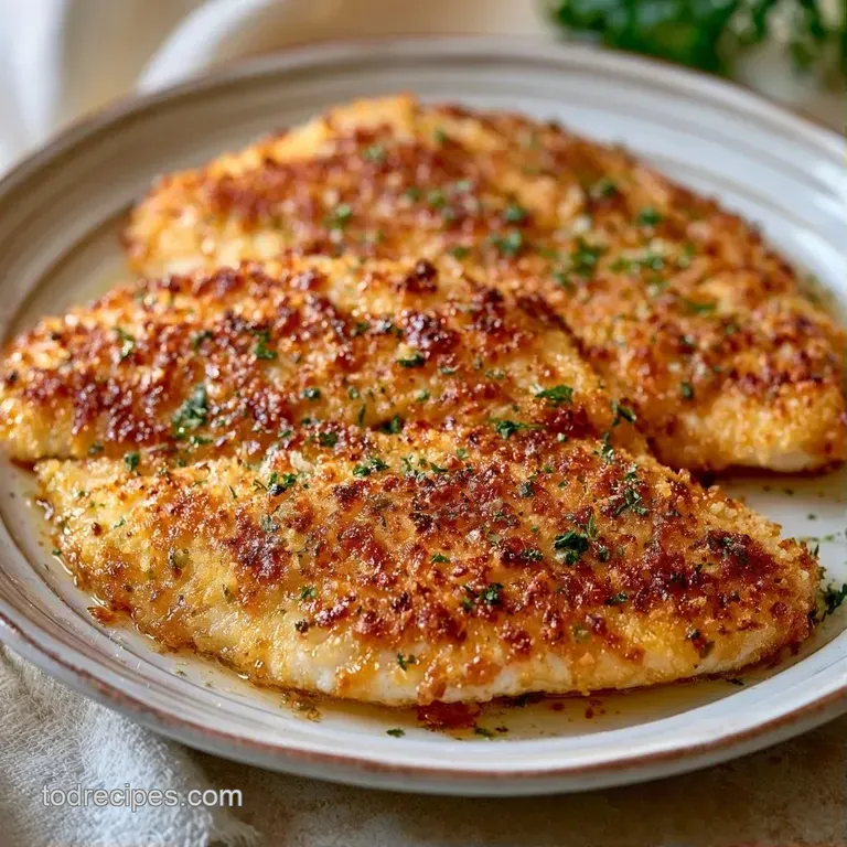 Two crispy golden fish fillets served on a matte plate with steamed asparagus and a bright yellow lemon wedge.