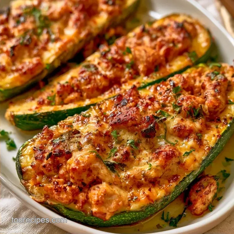 Chicken Stuffed Zucchini Boats: Baked