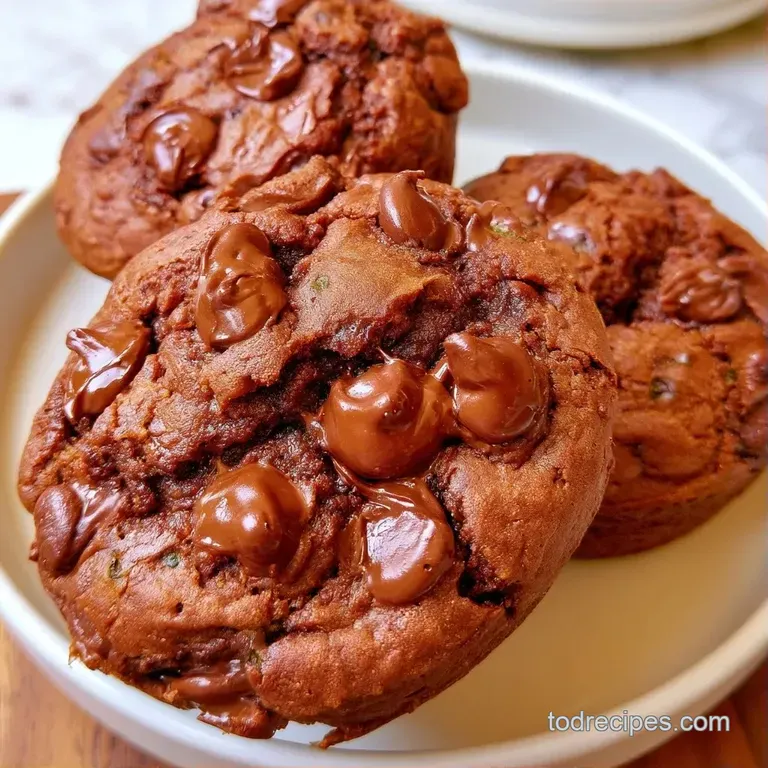 A rich dark cocoa muffin on a white ceramic plate with a dusting of powdered sugar and a glass of cold milk.