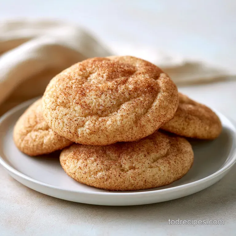 A neat stack of sugar-coated golden cookies on a white platter, garnished with a sprig of fresh green pine.