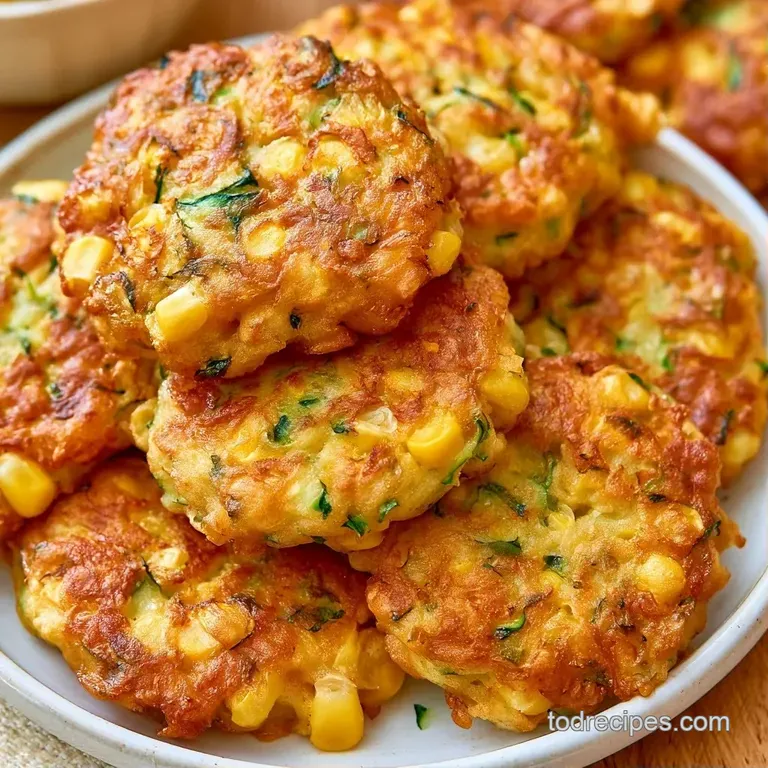 Stack of crispy golden patties topped with a dollop of white cream and fresh chives on a matte ceramic plate.