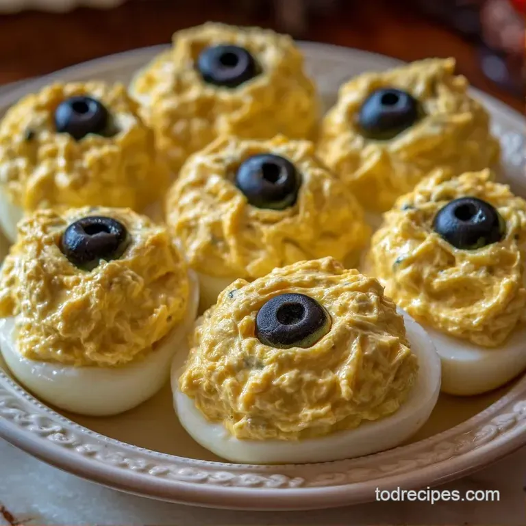 Sliced hard-boiled eggs with a smooth pale yellow filling arranged on a slate platter with fresh herb sprigs.