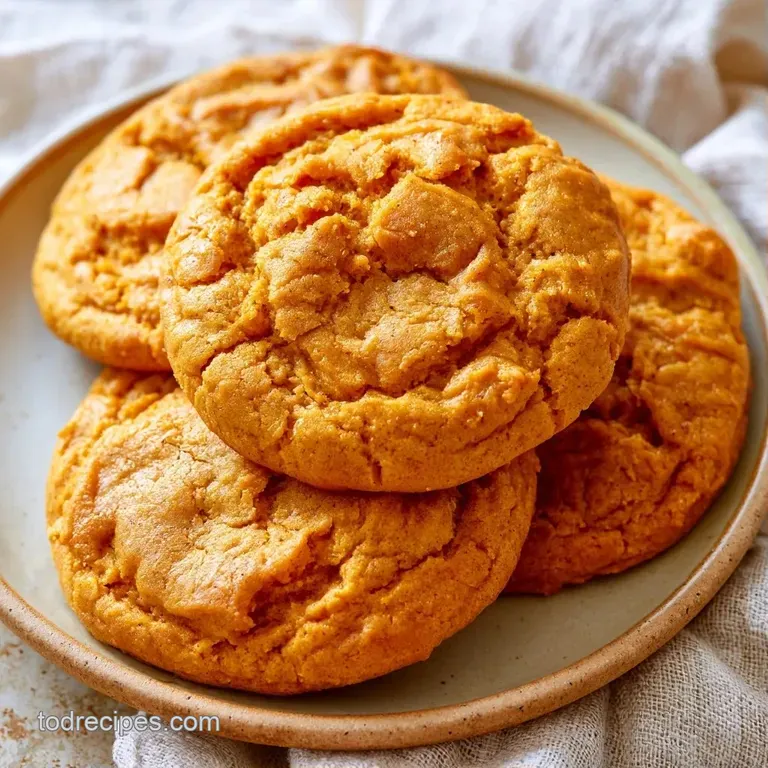 Warm, golden-orange cookies stacked on a white ceramic plate with a glass of cold milk and a linen napkin.