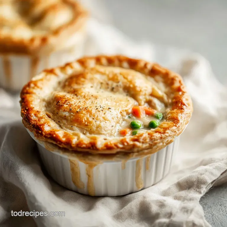 A generous slice of bubbling turkey pot pie on a rustic white plate, showcasing tender vegetables.