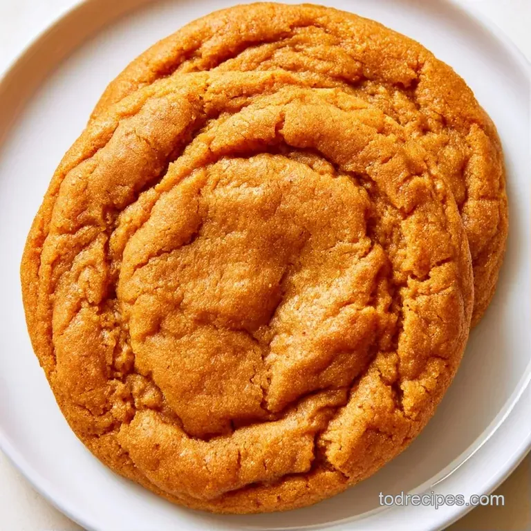 A neat stack of warm orange cookies on a white plate, garnished with a cinnamon stick and a sprig of fresh mint.