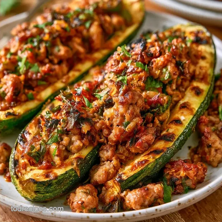 Grilled Stuffed Zucchini Boats with Italian Sausage