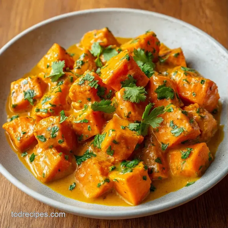 A vibrant orange vegetable curry served in a ceramic bowl beside fluffy white basmati rice and a warm naan bread.