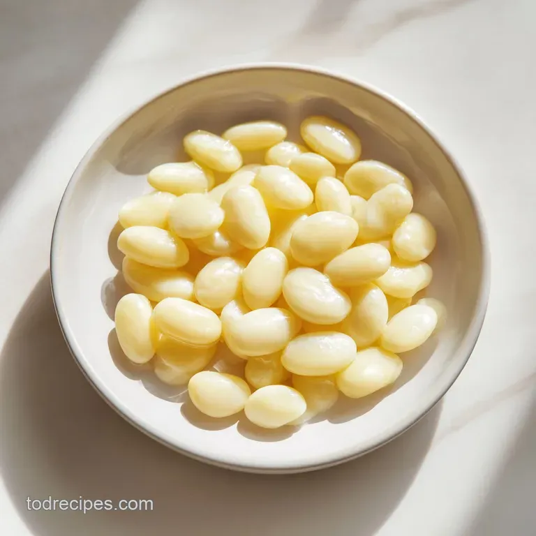 Elegant plate featuring plump butter beans in a vibrant, flavorful sauce, garnished with fresh herbs and a drizzle of oliv...