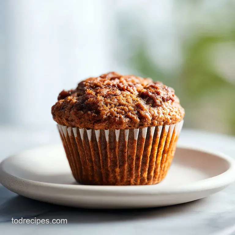 A sliced banana bran muffin reveals a moist, slightly speckled interior. Presented on a linen napkin with banana slices.
