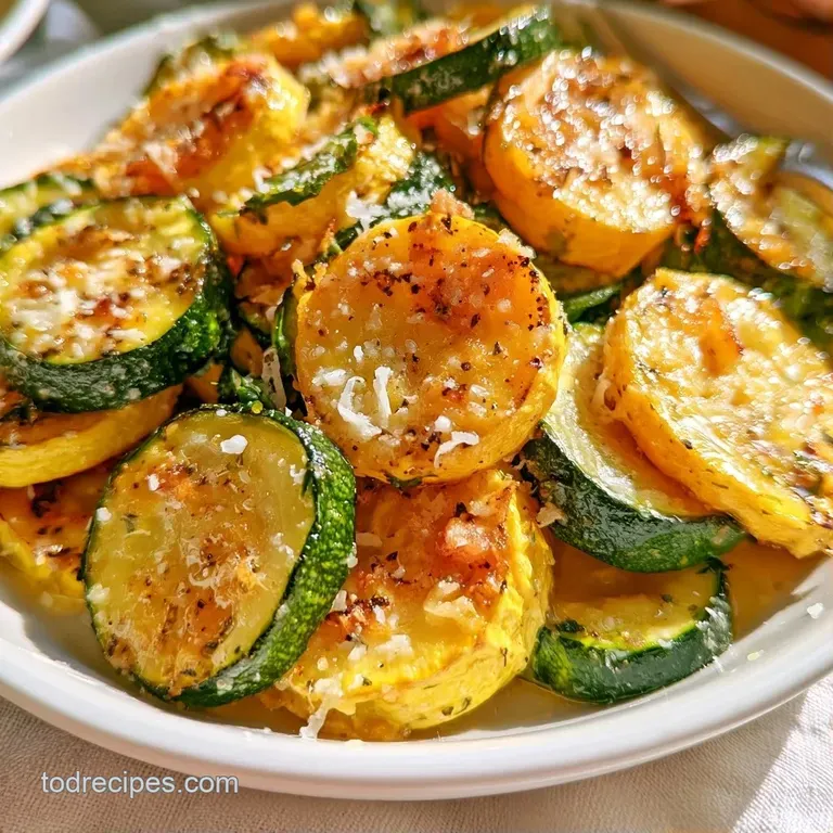Vibrant green and yellow vegetable coins arranged neatly on a white ceramic plate with a sprig of fresh herbs.