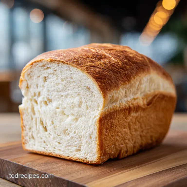 Slices of pillowy sourdough bread stacked artfully. Warm, golden crust contrasts with the soft, inviting interior texture.
