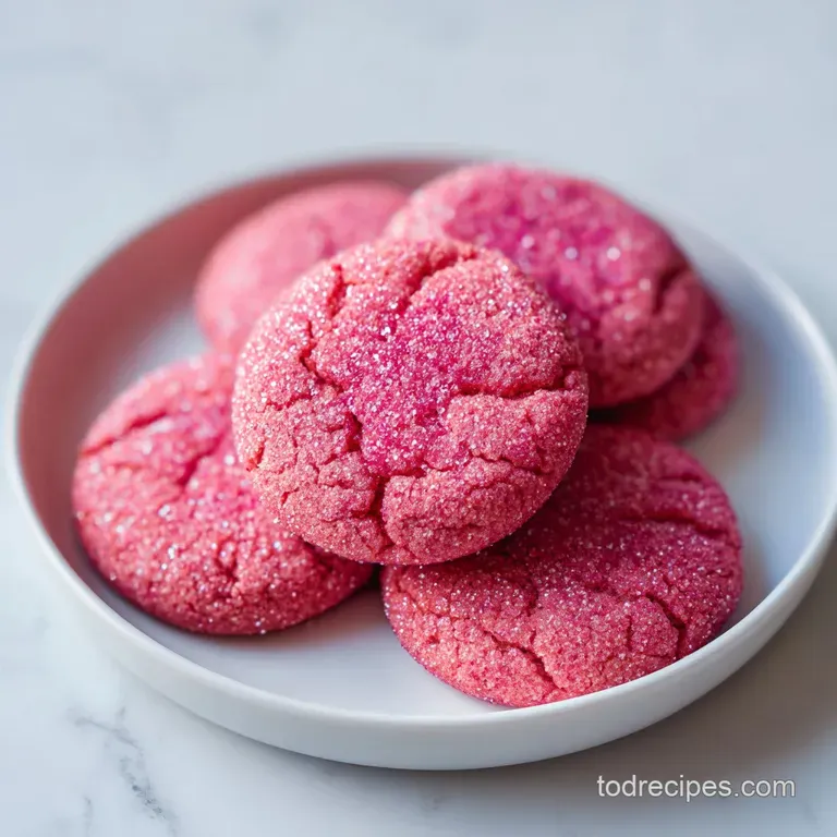 A delicate stack of pale pink cookies arranged on a white plate, adorned with a single ruby-red berry.