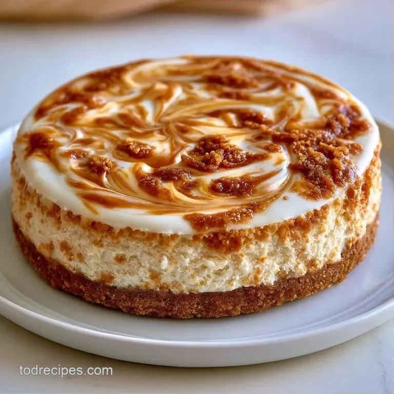 A slice of creamy cake with amber swirls on a ceramic plate, paired with a crisp spiced cookie and mint.